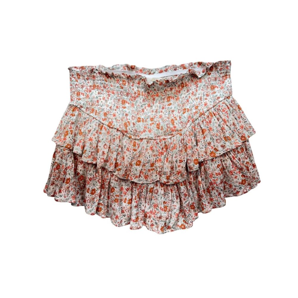 Ultra Flirt Womens Tiered Floral Mini Smocked Skirt Plus Sze 1X Orange Y2K